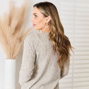 Double Take Ribbed Button-Up Cardigan with Pockets